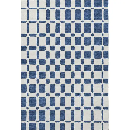 Navy Blue And Ivory Geometric Washable Area Rug With UV Protection Photo 3