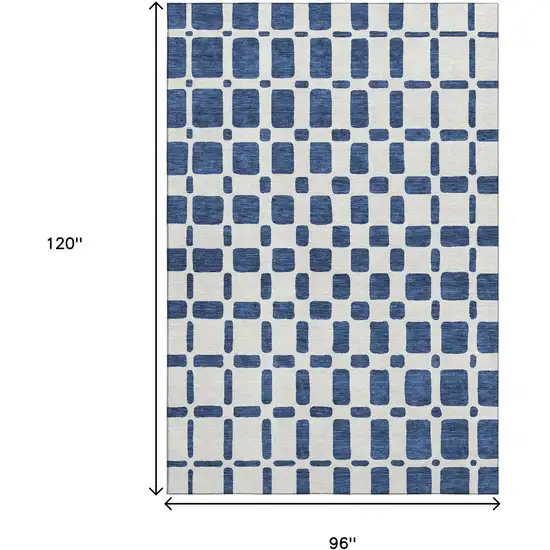 Navy Blue And Ivory Geometric Washable Area Rug With UV Protection Photo 7