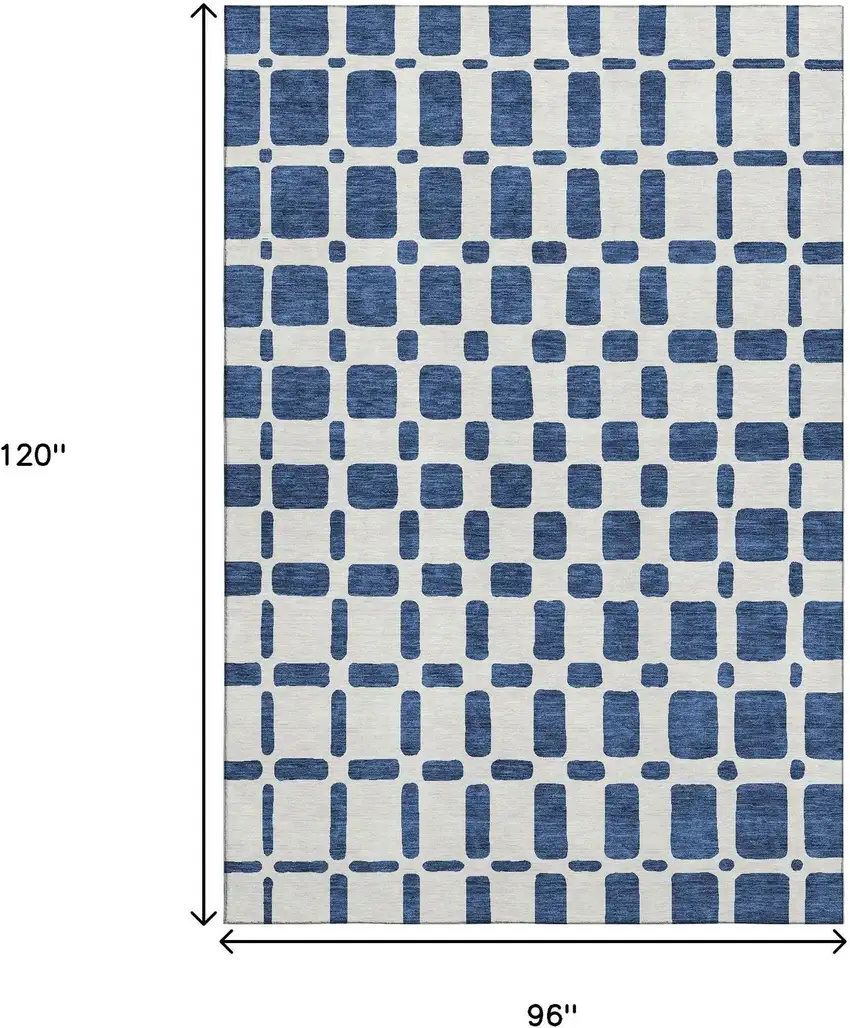 Navy Blue And Ivory Geometric Washable Area Rug With UV Protection Photo 7