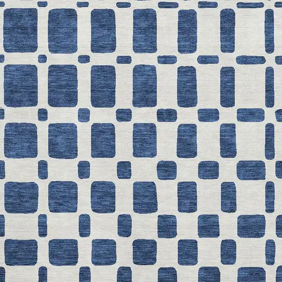 Navy Blue And Ivory Geometric Washable Area Rug With UV Protection Photo 3