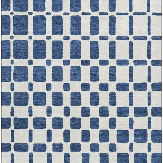 Navy Blue And Ivory Geometric Washable Area Rug With UV Protection Photo 4