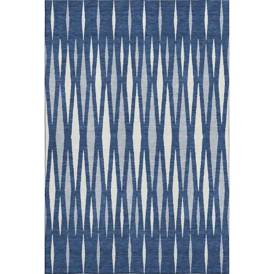 Navy Blue And Ivory Geometric Washable Area Rug With UV Protection Photo 1
