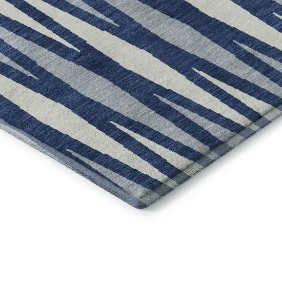 Navy Blue And Ivory Geometric Washable Area Rug With UV Protection Photo 8