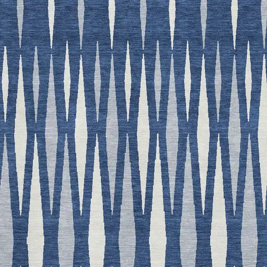 Navy Blue And Ivory Geometric Washable Area Rug With UV Protection Photo 3