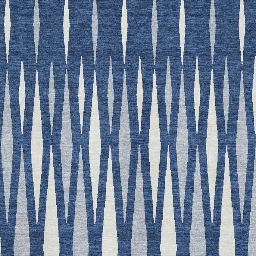 Navy Blue And Ivory Geometric Washable Area Rug With UV Protection Photo 3