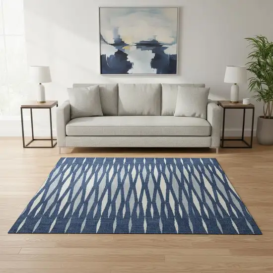 Navy Blue And Ivory Geometric Washable Area Rug With UV Protection Photo 2