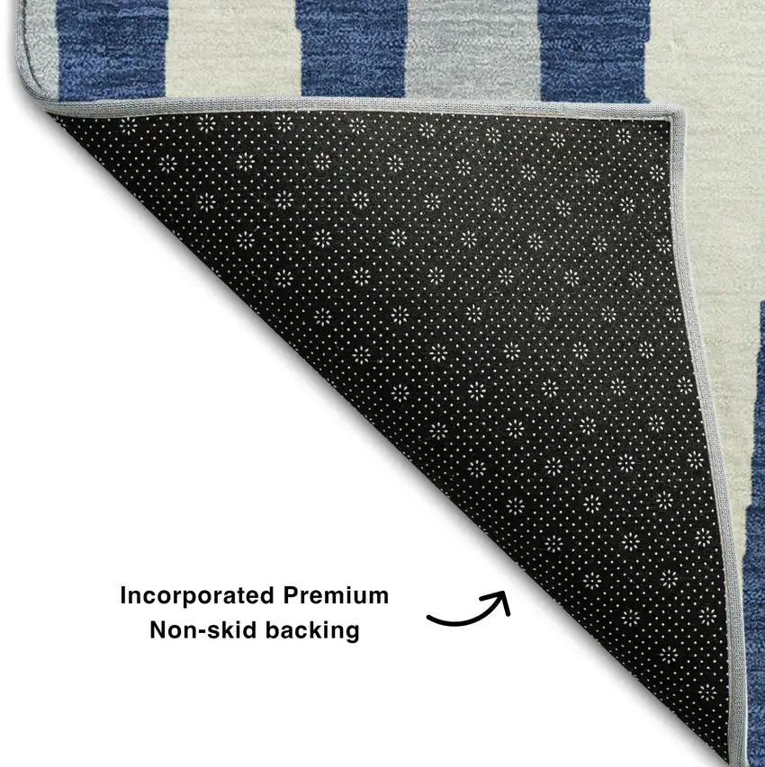 Navy Blue And Ivory Geometric Washable Area Rug With UV Protection Photo 7