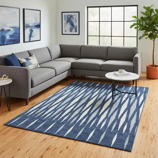 Navy Blue And Ivory Geometric Washable Area Rug With UV Protection Photo 2