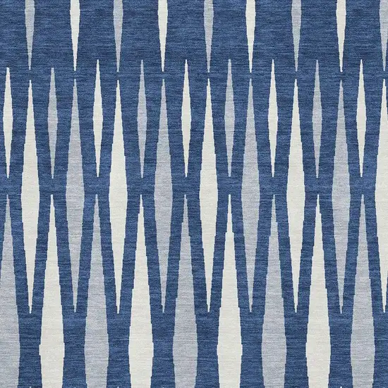 Navy Blue And Ivory Geometric Washable Area Rug With UV Protection Photo 3