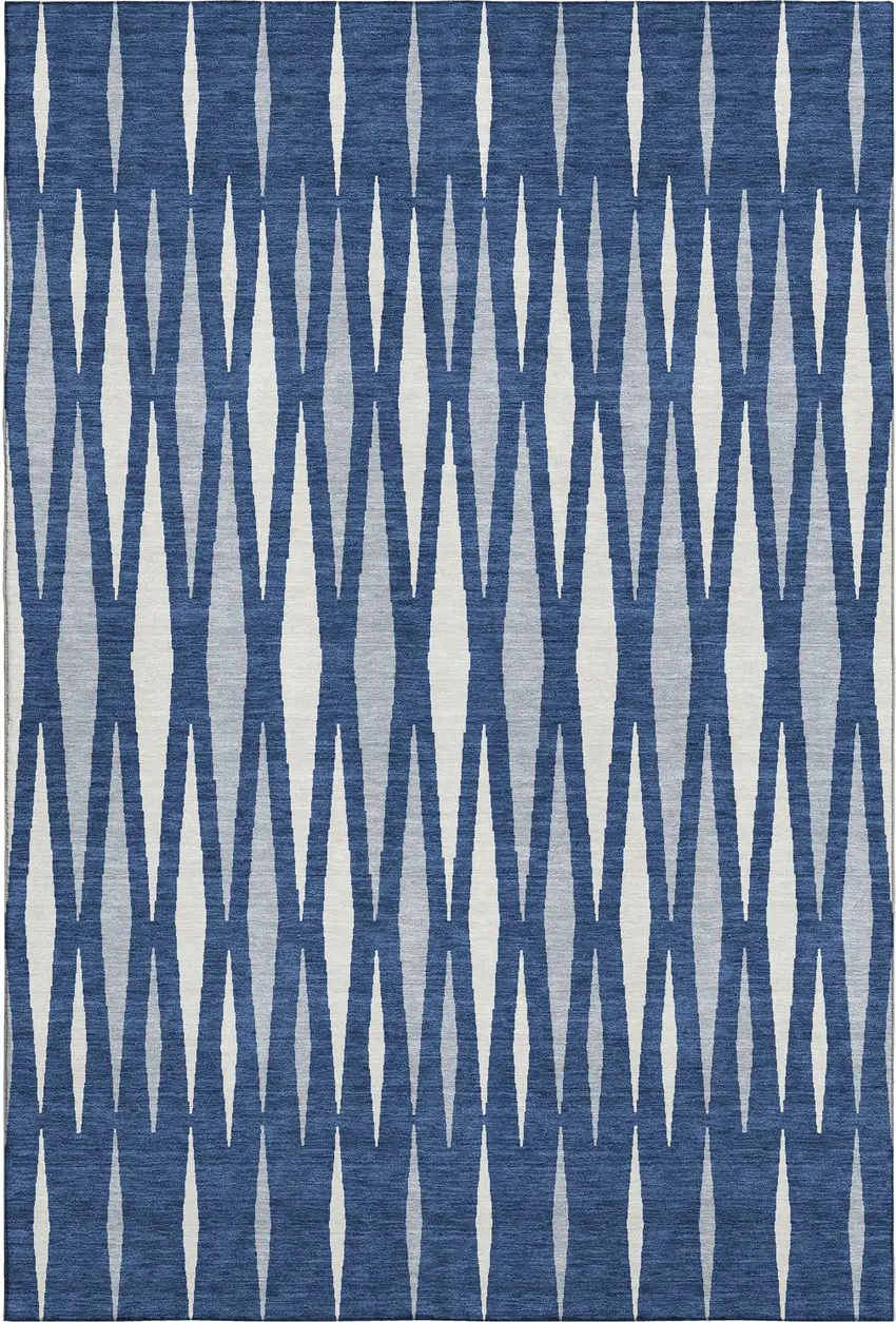 Navy Blue And Ivory Geometric Washable Area Rug With UV Protection Photo 1
