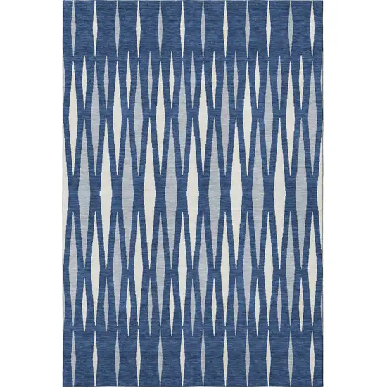 Navy Blue And Ivory Geometric Washable Area Rug With UV Protection Photo 4