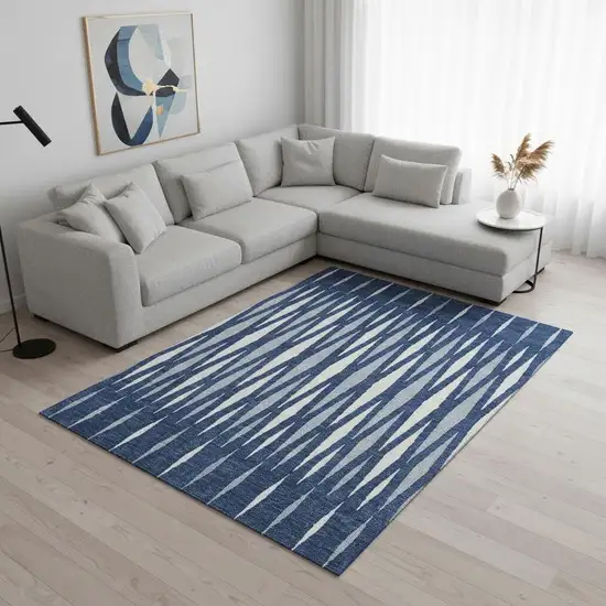 Navy Blue And Ivory Geometric Washable Area Rug With UV Protection Photo 2