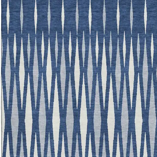 Navy Blue And Ivory Geometric Washable Area Rug With UV Protection Photo 3