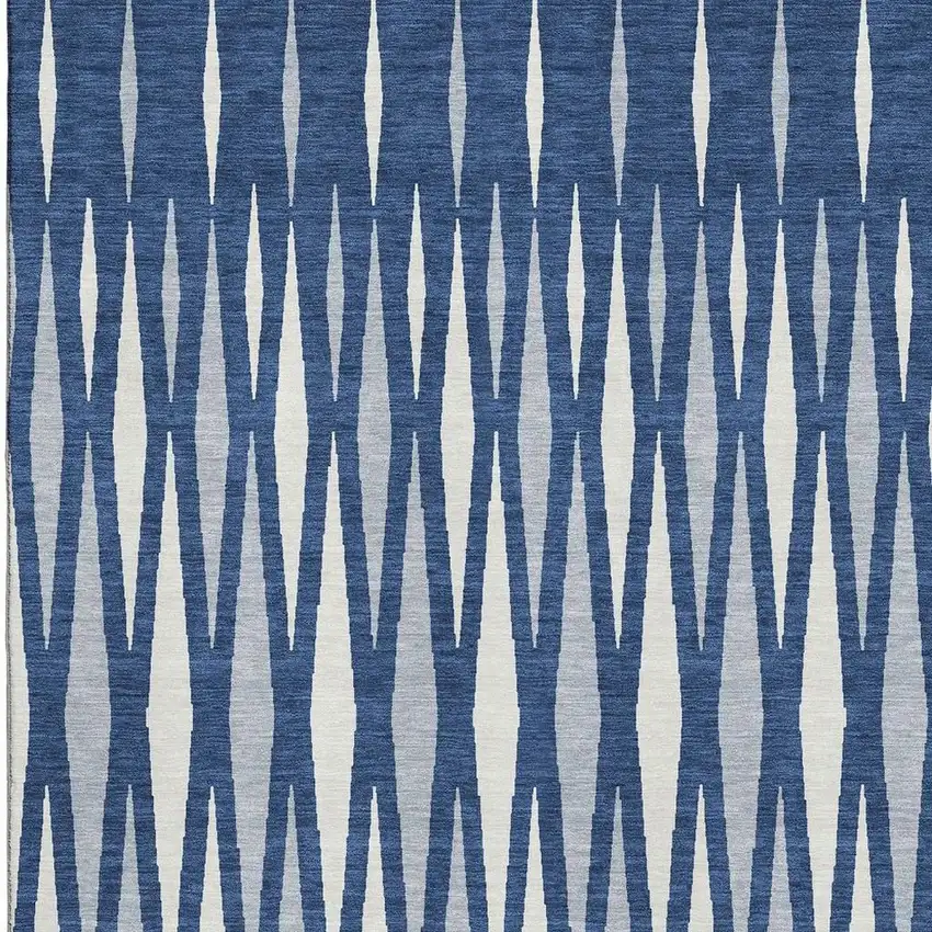 Navy Blue And Ivory Geometric Washable Area Rug With UV Protection Photo 3