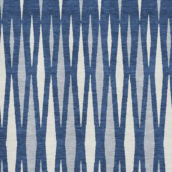 Navy Blue And Ivory Geometric Washable Area Rug With UV Protection Photo 3