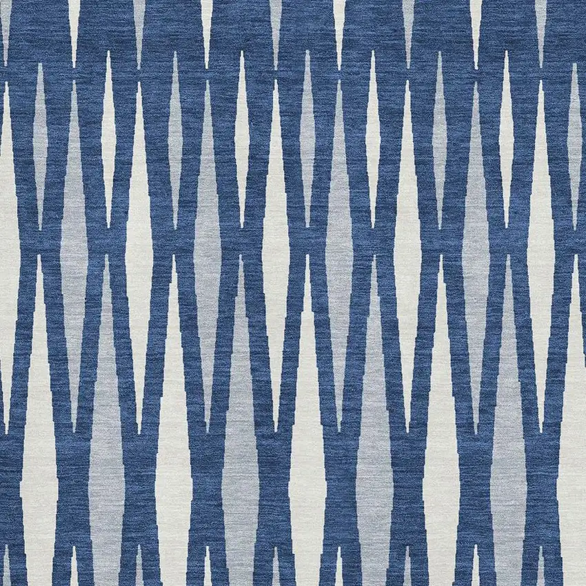 Navy Blue And Ivory Geometric Washable Area Rug With UV Protection Photo 3