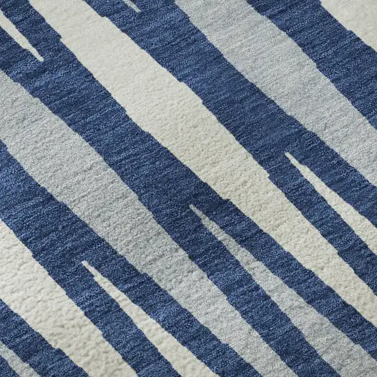 Navy Blue And Ivory Geometric Washable Area Rug With UV Protection Photo 8