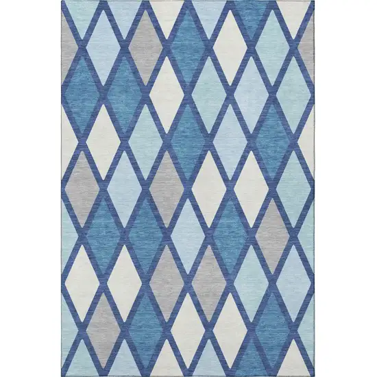 Navy Blue And Ivory Geometric Washable Area Rug With UV Protection Photo 4