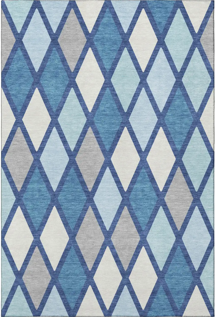 Navy Blue And Ivory Geometric Washable Area Rug With UV Protection Photo 4