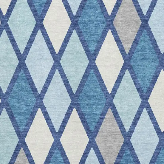 Navy Blue And Ivory Geometric Washable Area Rug With UV Protection Photo 3