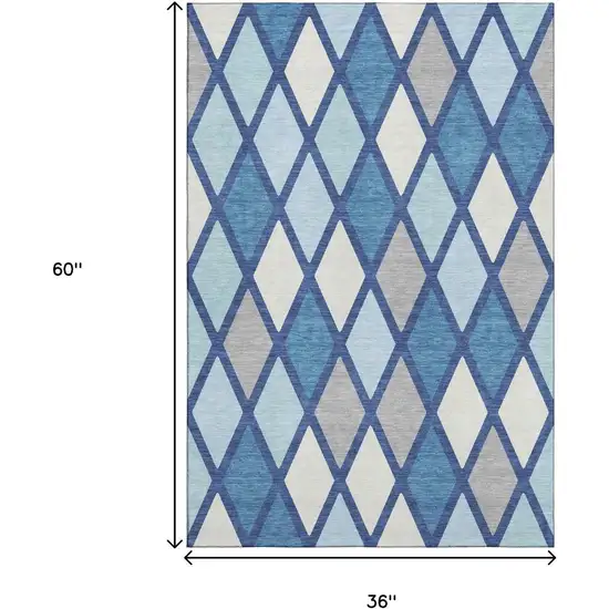 Navy Blue And Ivory Geometric Washable Area Rug With UV Protection Photo 3