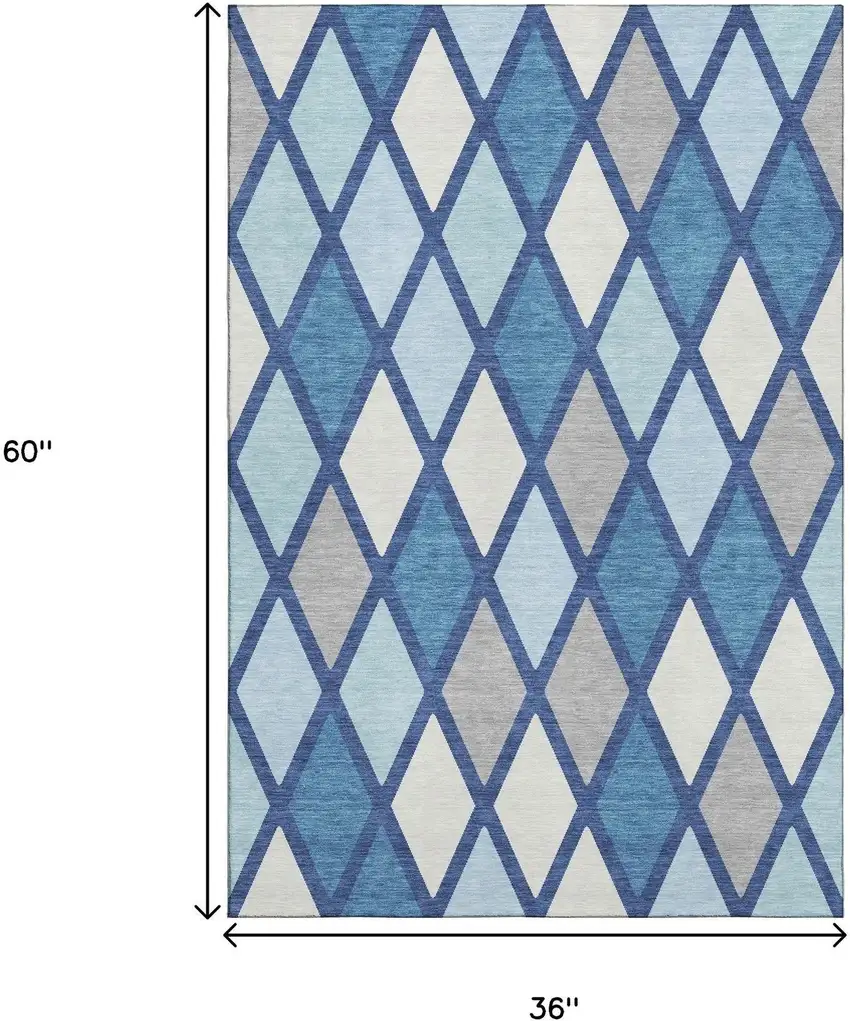 Navy Blue And Ivory Geometric Washable Area Rug With UV Protection Photo 3