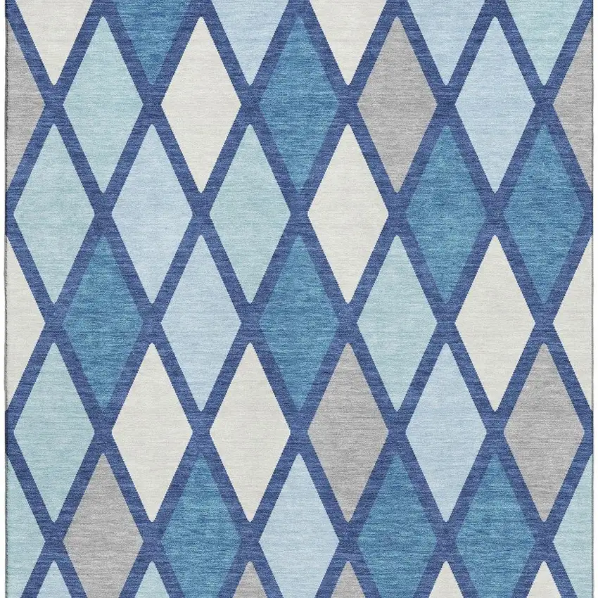 Navy Blue And Ivory Geometric Washable Area Rug With UV Protection Photo 4