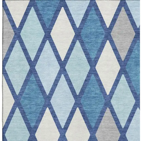 Navy Blue And Ivory Geometric Washable Area Rug With UV Protection Photo 3