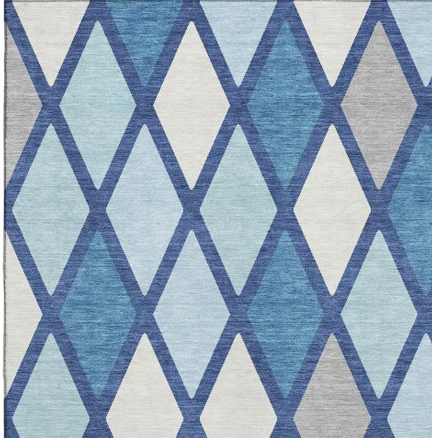 Navy Blue And Ivory Geometric Washable Area Rug With UV Protection Photo 3