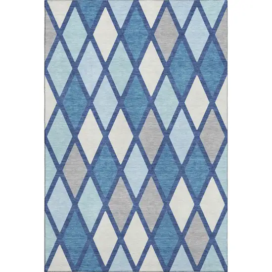 Navy Blue And Ivory Geometric Washable Area Rug With UV Protection Photo 1