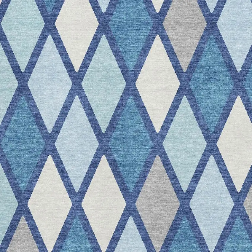 Navy Blue And Ivory Geometric Washable Area Rug With UV Protection Photo 3