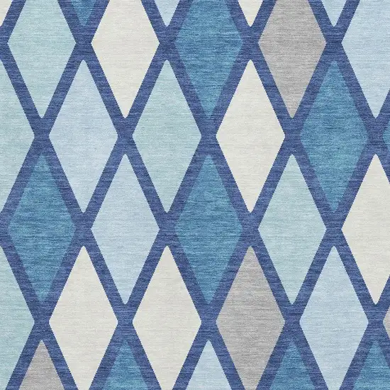 Navy Blue And Ivory Geometric Washable Area Rug With UV Protection Photo 3