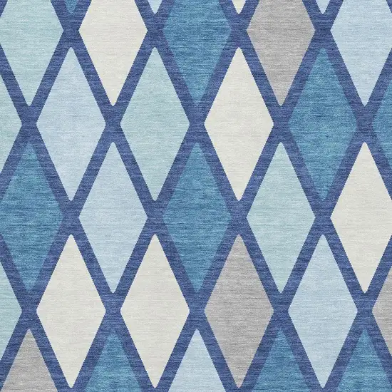 Navy Blue And Ivory Geometric Washable Area Rug With UV Protection Photo 3