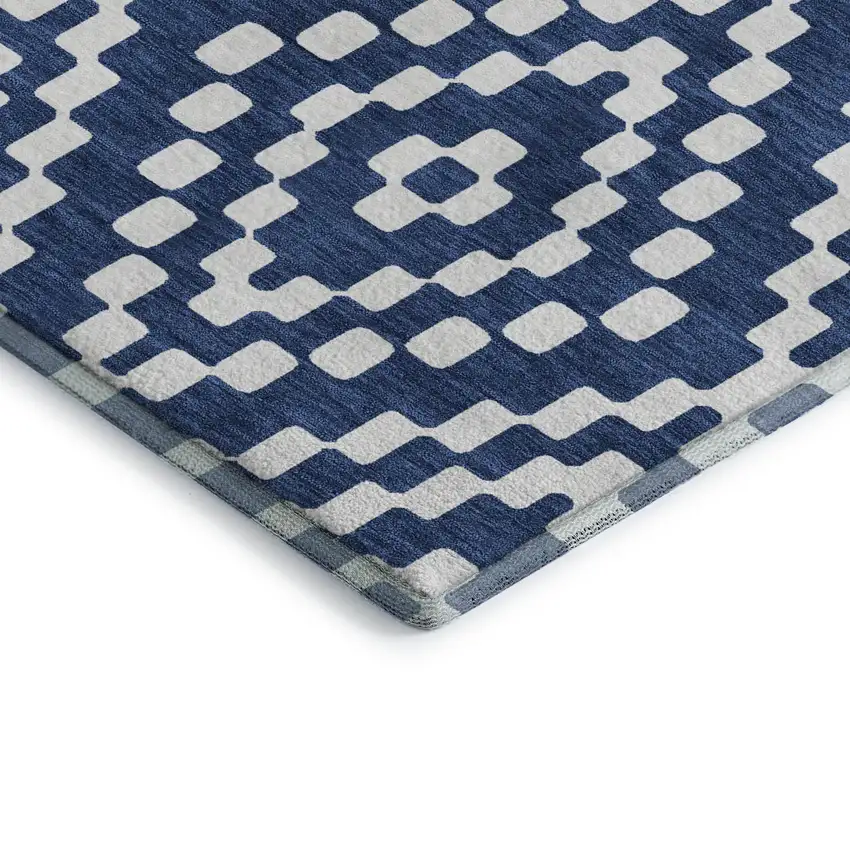 Navy Blue And Ivory Geometric Washable Area Rug With UV Protection Photo 4