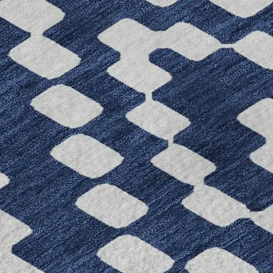 Navy Blue And Ivory Geometric Washable Area Rug With UV Protection Photo 3