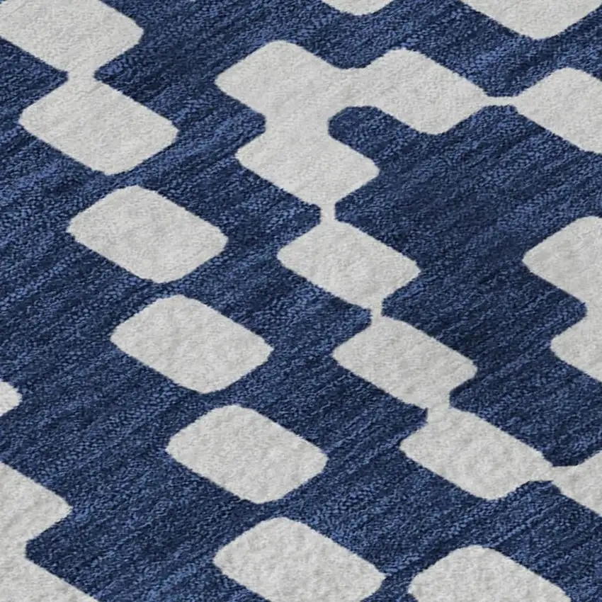 Navy Blue And Ivory Geometric Washable Area Rug With UV Protection Photo 3