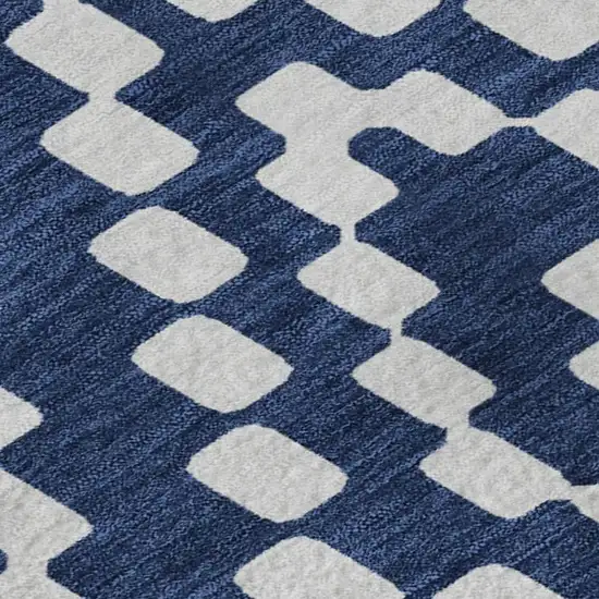 Navy Blue And Ivory Geometric Washable Area Rug With UV Protection Photo 3