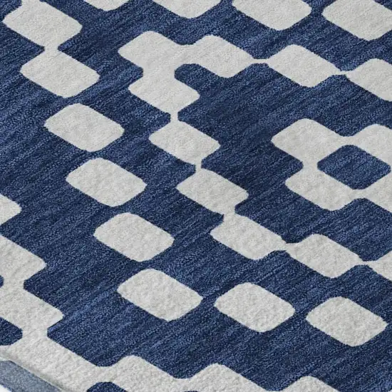 Navy Blue And Ivory Geometric Washable Area Rug With UV Protection Photo 3