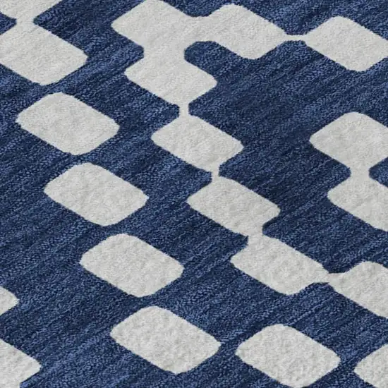 Navy Blue And Ivory Geometric Washable Area Rug With UV Protection Photo 3