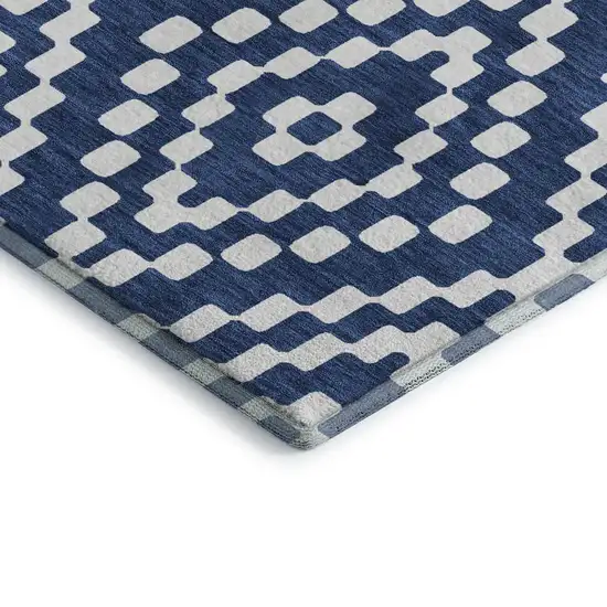Navy Blue And Ivory Geometric Washable Area Rug With UV Protection Photo 4