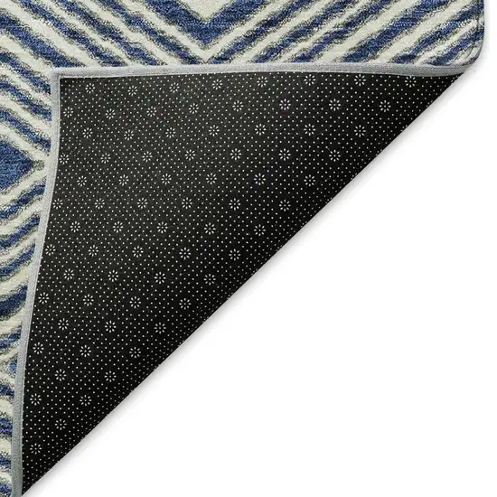 Navy Blue And Ivory Geometric Washable Area Rug With UV Protection Photo 4