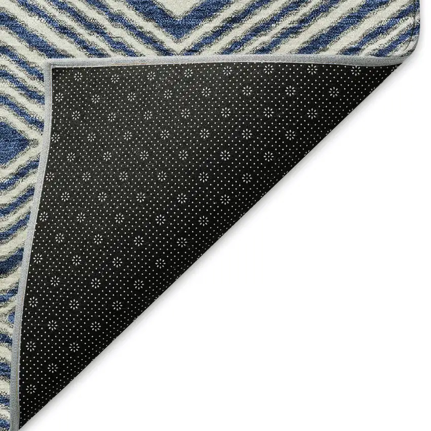 Navy Blue And Ivory Geometric Washable Area Rug With UV Protection Photo 4