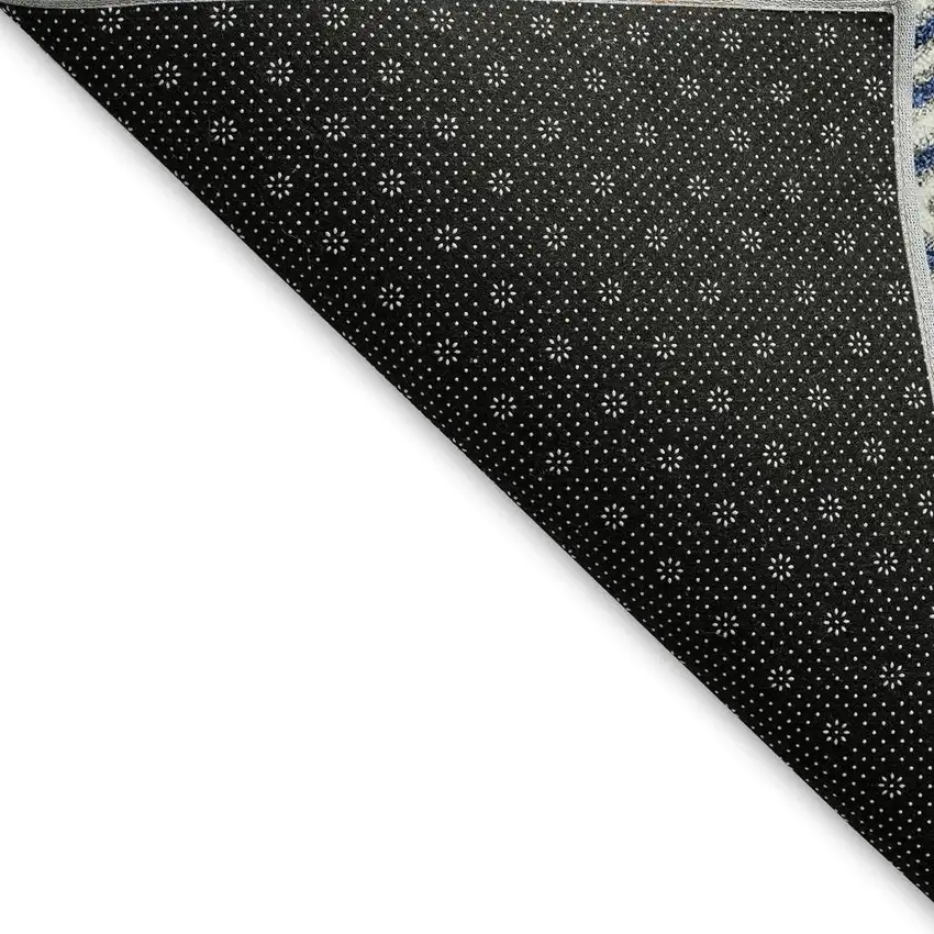 Navy Blue And Ivory Geometric Washable Area Rug With UV Protection Photo 4