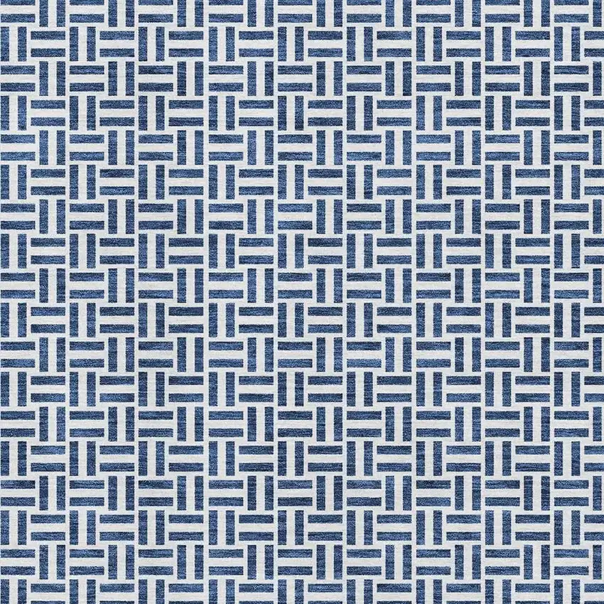 Navy Blue And Ivory Geometric Washable Area Rug With UV Protection Photo 4