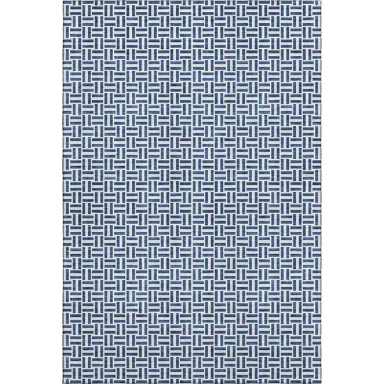 Navy Blue And Ivory Geometric Washable Area Rug With UV Protection Photo 7