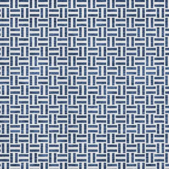 Navy Blue And Ivory Geometric Washable Area Rug With UV Protection Photo 7