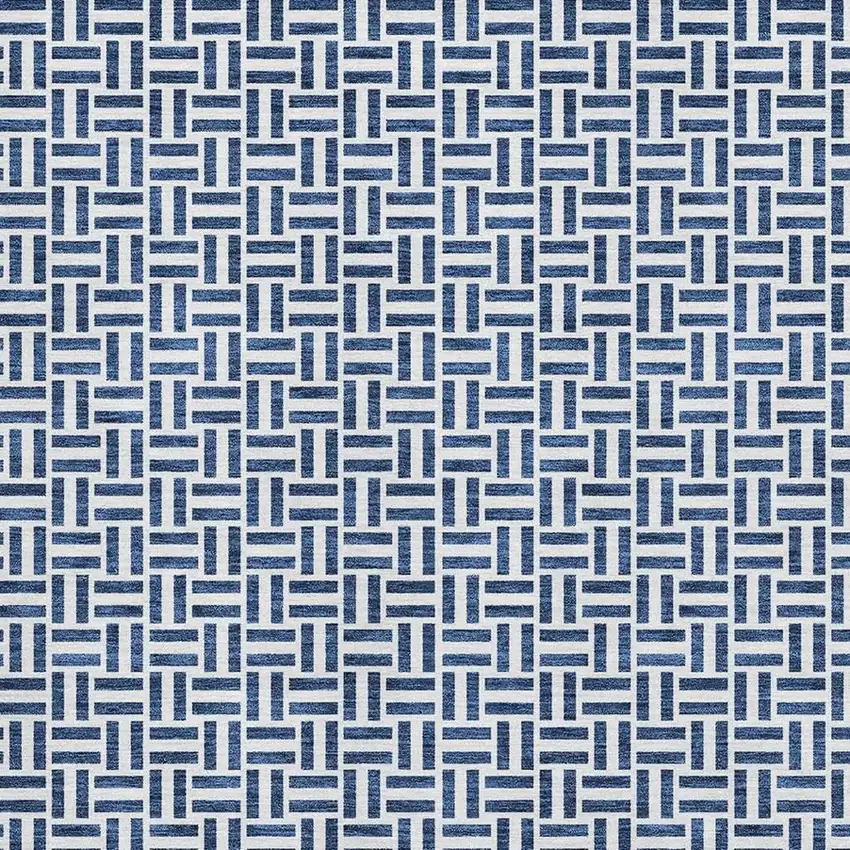 Navy Blue And Ivory Geometric Washable Area Rug With UV Protection Photo 7