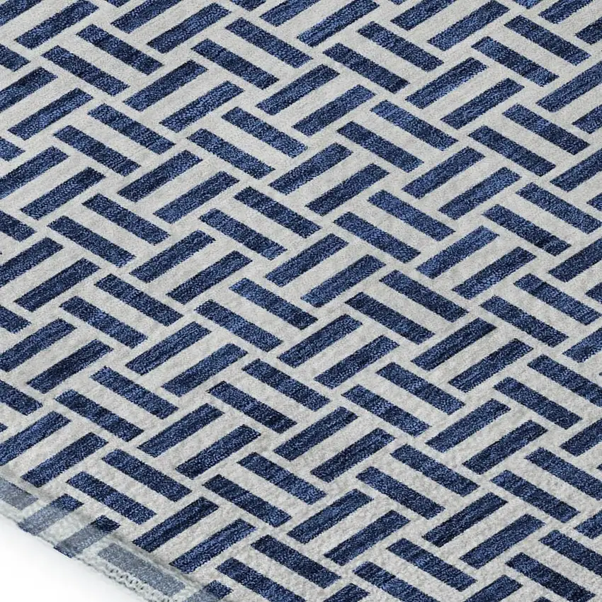 Navy Blue And Ivory Geometric Washable Area Rug With UV Protection Photo 3