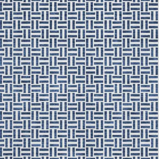 Navy Blue And Ivory Geometric Washable Area Rug With UV Protection Photo 3