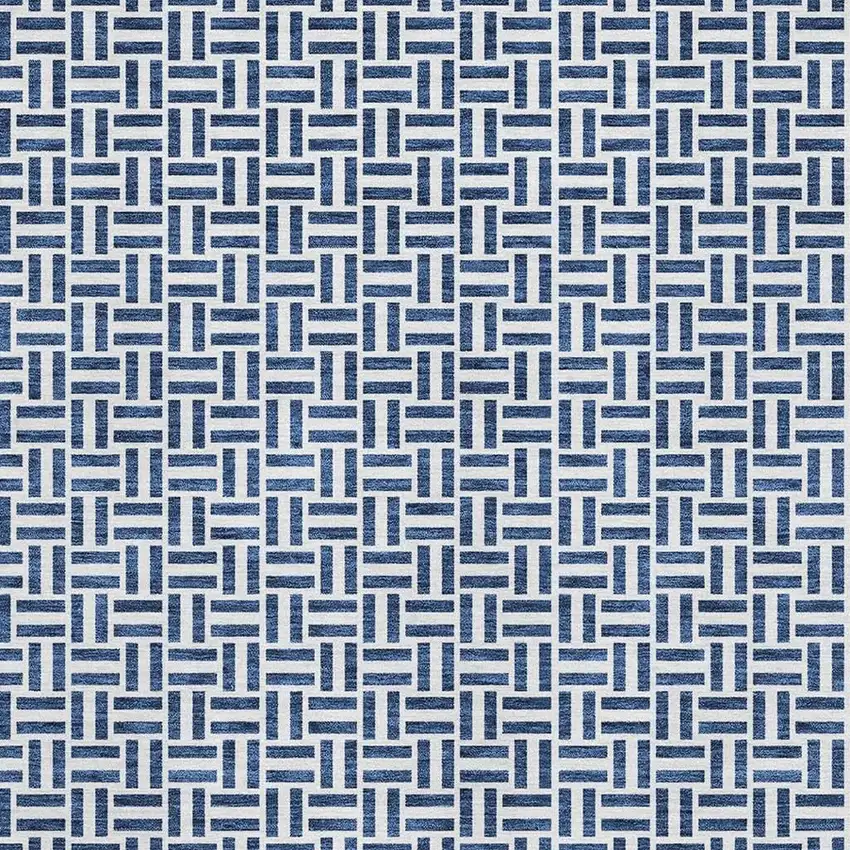 Navy Blue And Ivory Geometric Washable Area Rug With UV Protection Photo 3